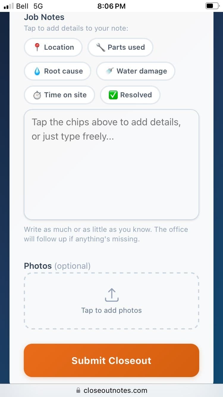 Tech mobile form โ job type selection